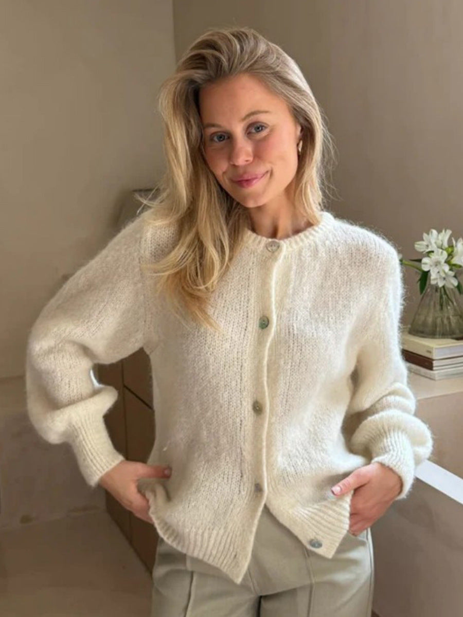 Candy Color Knitted Cardigan Women's European and American2025Autumn and Winter Mohair Solid Color Cardigan Macaron Color Sweater Cardigan for Women
