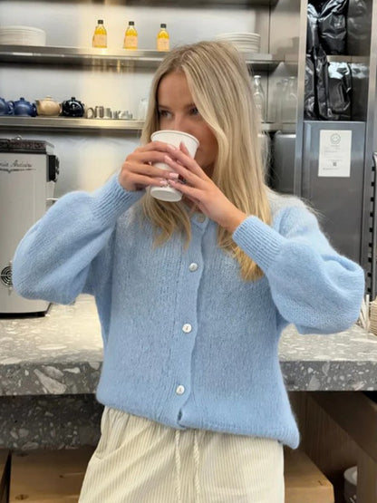 Candy Color Knitted Cardigan Women's European and American2025Autumn and Winter Mohair Solid Color Cardigan Macaron Color Sweater Cardigan for Women