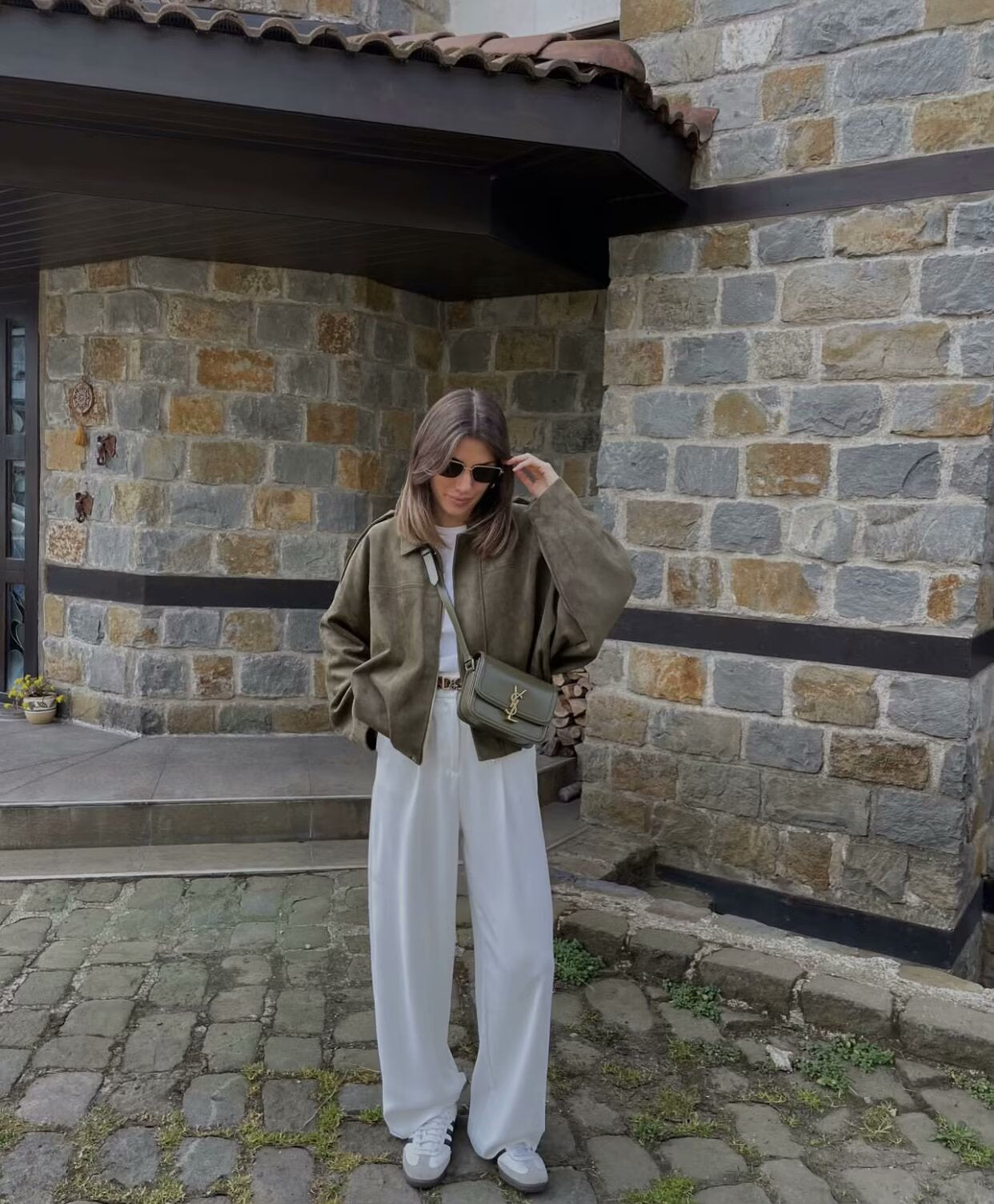 2025Spring and Autumn European and American Style Bomber Jacket with Batwing Sleeves, Zipper, Loose Fit, Suede Texture, Women's Casual Coat B6