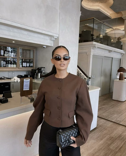 Women's Clothing2025Autumn Balloon Fit Round Neck Short Jacket+Mini Skirt Two Piece Suit B4