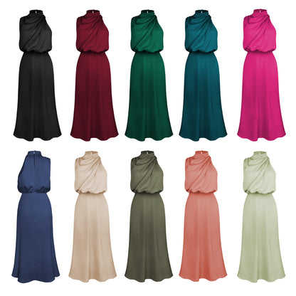 2025Spring and Summer Hot Sale New High-end Satin Sleeveless Dress European and American Fashion Elegant Socialite Light Evening Dress