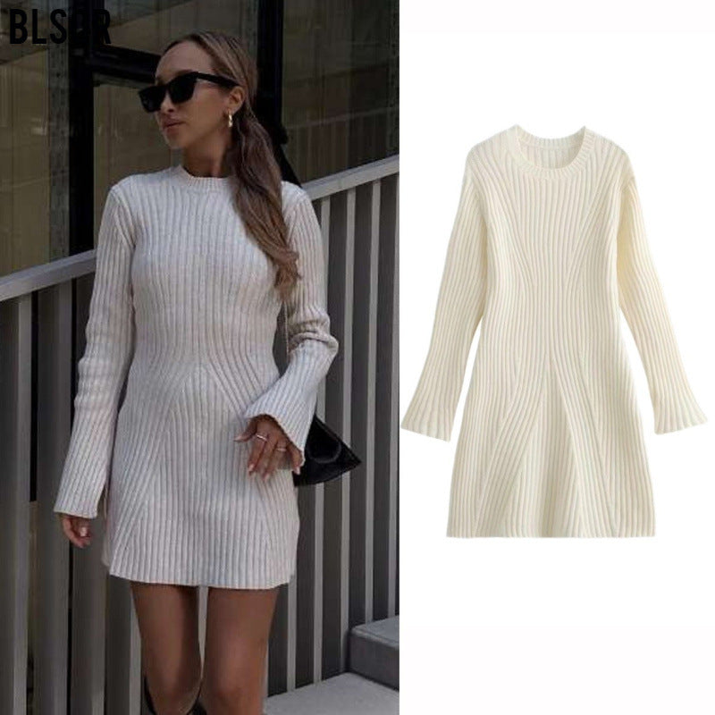 Cross-Border Amazon2025Spring and Autumn New Women's Fashion European and American Style Ribbed Knitted Dress M6247