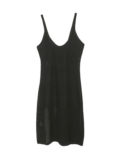 Foreign Trade Cross-Border European and American Amazon Source Manufacturer Knitted Long Hollow Strap Slit Dress for Summer