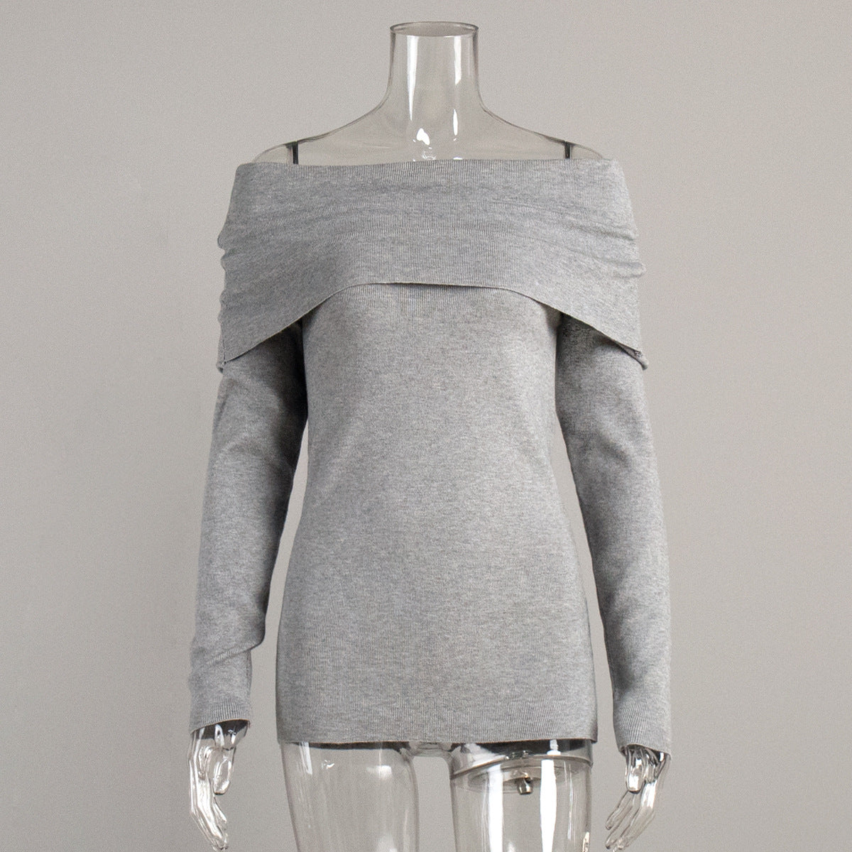 Cross-border Women's Sweater2025Autumn Winter European American Style Long Sleeve Knitted Bottoming Shirt One Shoulder Sexy Slim Off Shoulder Top