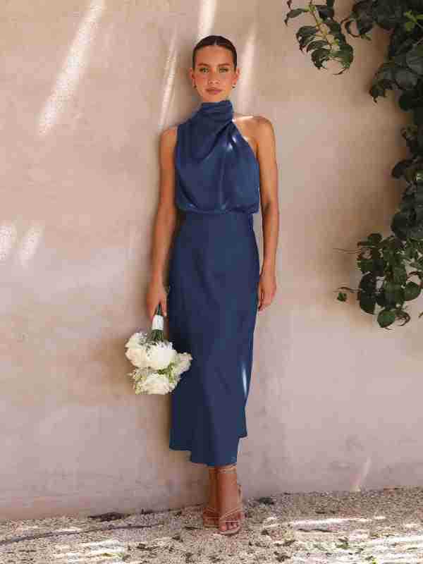 2025Spring and Summer Hot Sale New High-end Satin Sleeveless Dress European and American Fashion Elegant Socialite Light Evening Dress