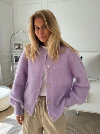 Candy Color Knitted Cardigan Women's European and American2025Autumn and Winter Mohair Solid Color Cardigan Macaron Color Sweater Cardigan for Women