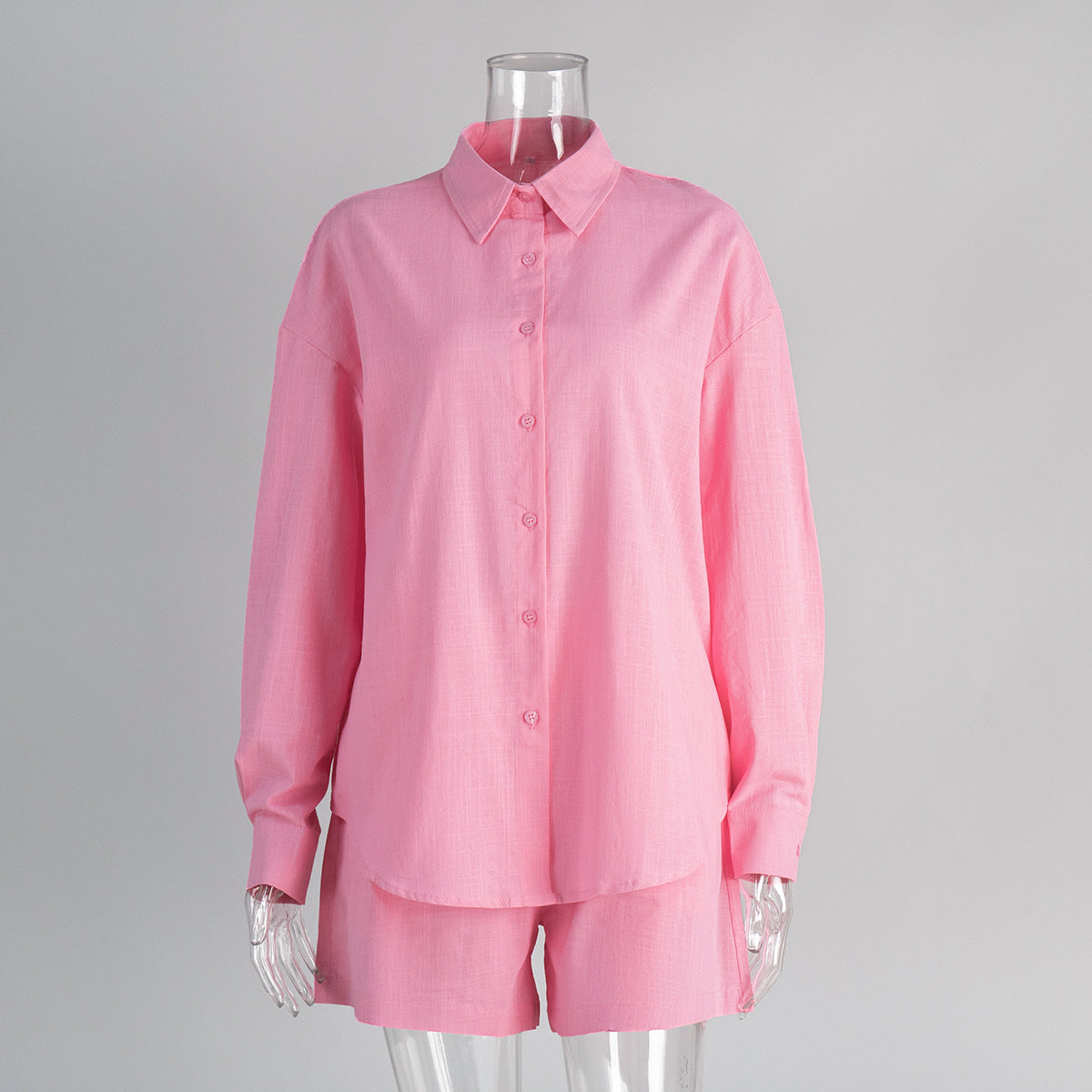 Cross-border pure cotton cardigan long sleeve shorts set2025Spring and summer outerwear simple solid color European and American style casual suit for women