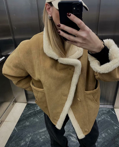 Cross-Border Amazon2025Autumn and Winter New Women's Fashion Loose Warm Retro Lamb Wool Coat D79245