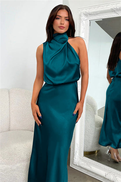 2025Spring and Summer Hot Sale New High-end Satin Sleeveless Dress European and American Fashion Elegant Socialite Light Evening Dress