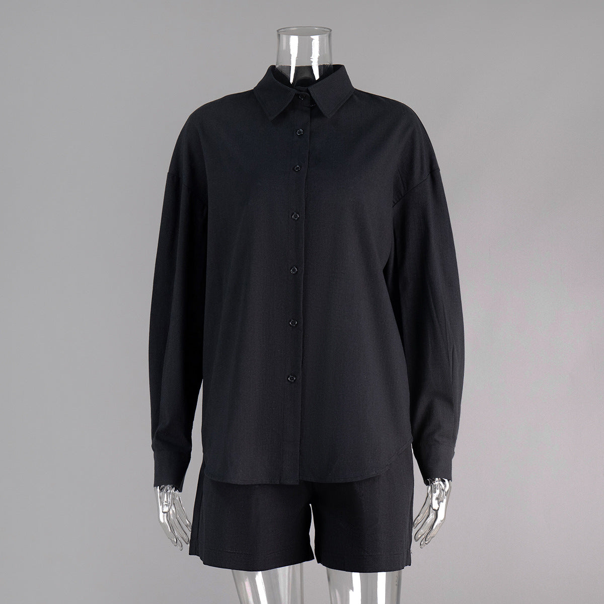 Cross-border pure cotton cardigan long sleeve shorts set2025Spring and summer outerwear simple solid color European and American style casual suit for women