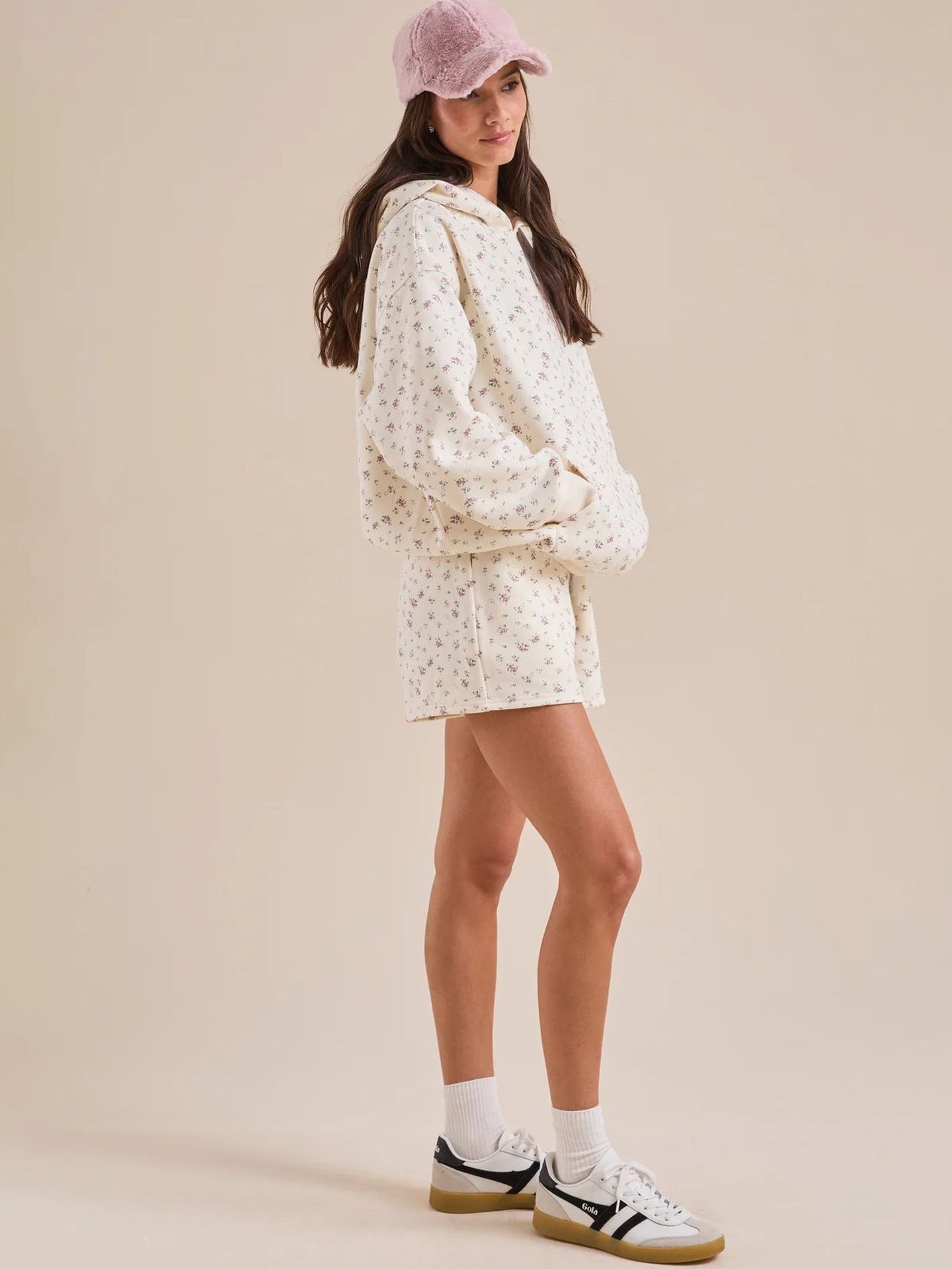 Sultyra Floral Casual Hooded Sweatshirt High Waist Comfortable Shorts Set