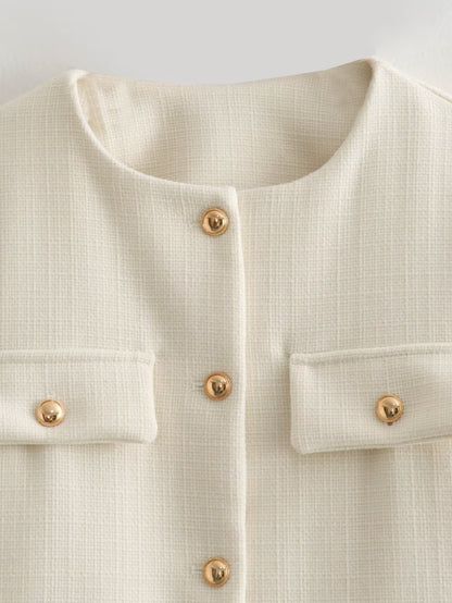 Wholesale Cross-Border Amazon Autumn Winter New Women's Fashion Small Fragrance Style Button Decor Short Blazer B88646