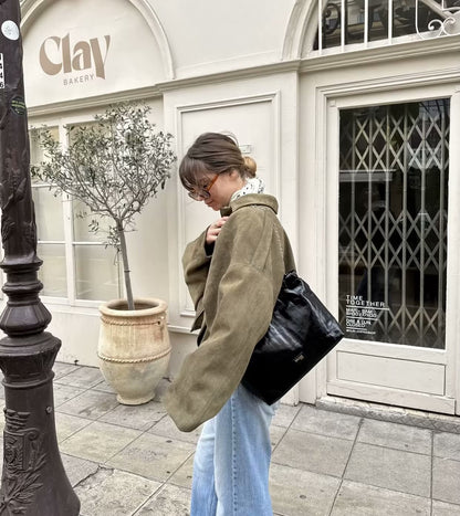 9Wholesale European and American Style2025Spring and Autumn Casual Suede Texture Lapel Bomber Jacket for Women B88824