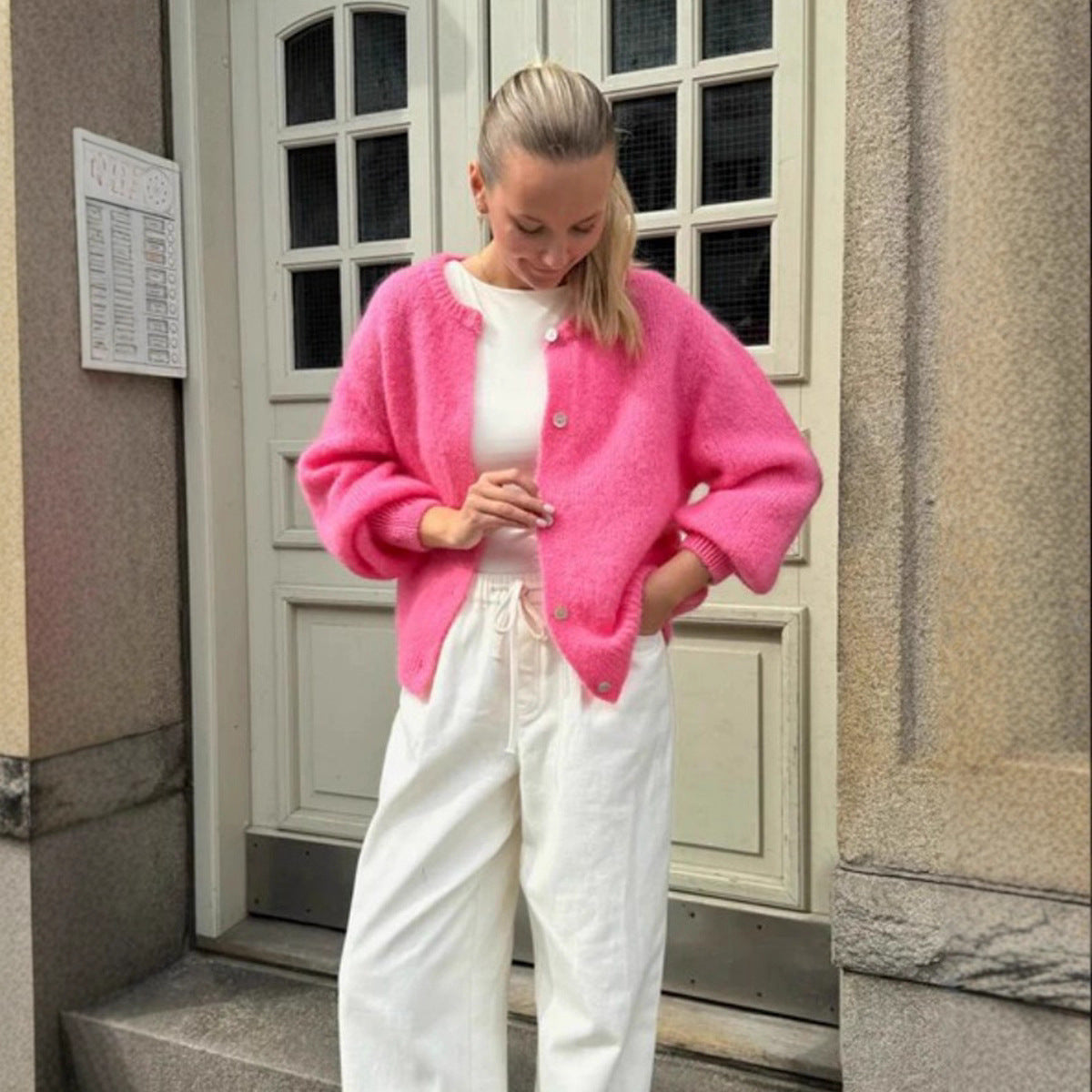 Candy Color Knitted Cardigan Women's European and American2025Autumn and Winter Mohair Solid Color Cardigan Macaron Color Sweater Cardigan for Women