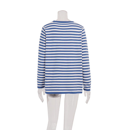 Cross-border Round Neck Knitted Striped Sweater European and American Style2025Spring Versatile Classic Retro Striped Pullover Sweater for Women