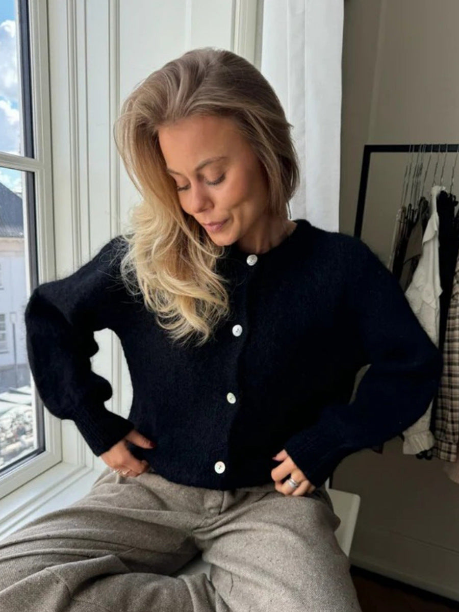Candy Color Knitted Cardigan Women's European and American2025Autumn and Winter Mohair Solid Color Cardigan Macaron Color Sweater Cardigan for Women