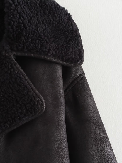 2024Autumn Fashion Turn-Down Collar Three-Color Fur Integrated Long-Sleeve Jacket Coat Cross-Border Amazon Women's Clothing B88788