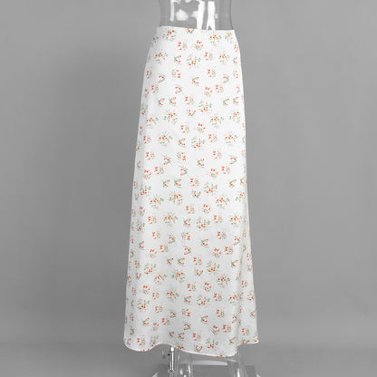 Cross-border Printed Midi Skirt European and American Style2025Spring and Summer New Elegant Floral Satin Printed Draped High-Waisted Skirt