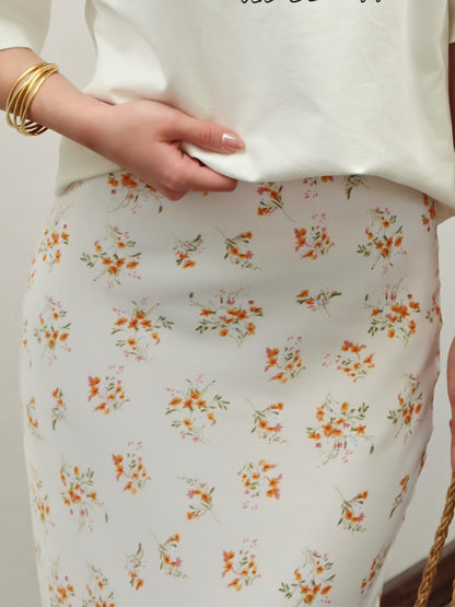 Cross-border Printed Midi Skirt European and American Style2025Spring and Summer New Elegant Floral Satin Printed Draped High-Waisted Skirt