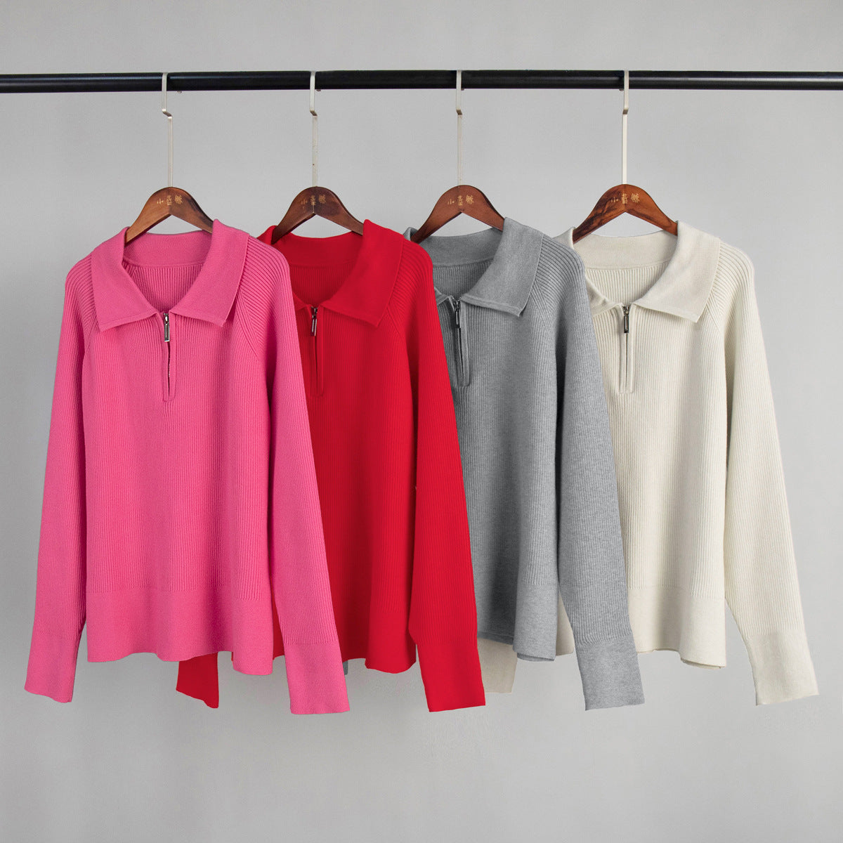 Cross-Border European and American Style2025Autumn and Winter New Trend Versatile Simple Casual Polo Turn-Down Collar Pullover Knitted Sweater