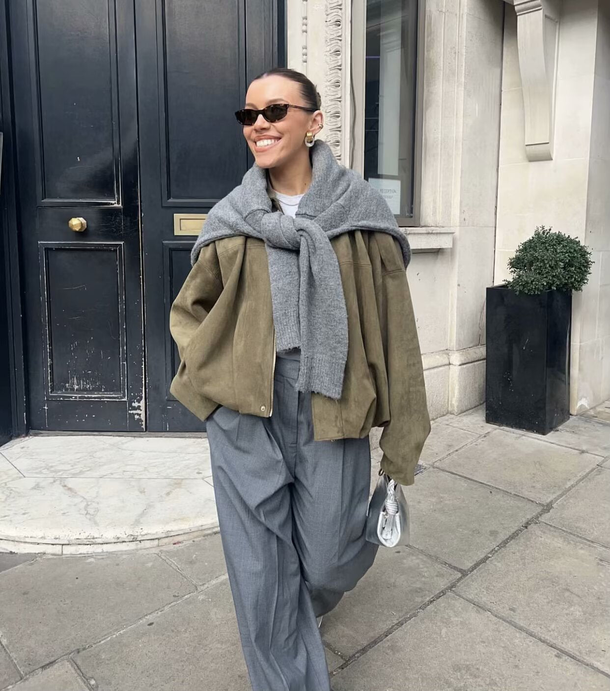 9Wholesale European and American Style2025Spring and Autumn Casual Suede Texture Lapel Bomber Jacket for Women B88824