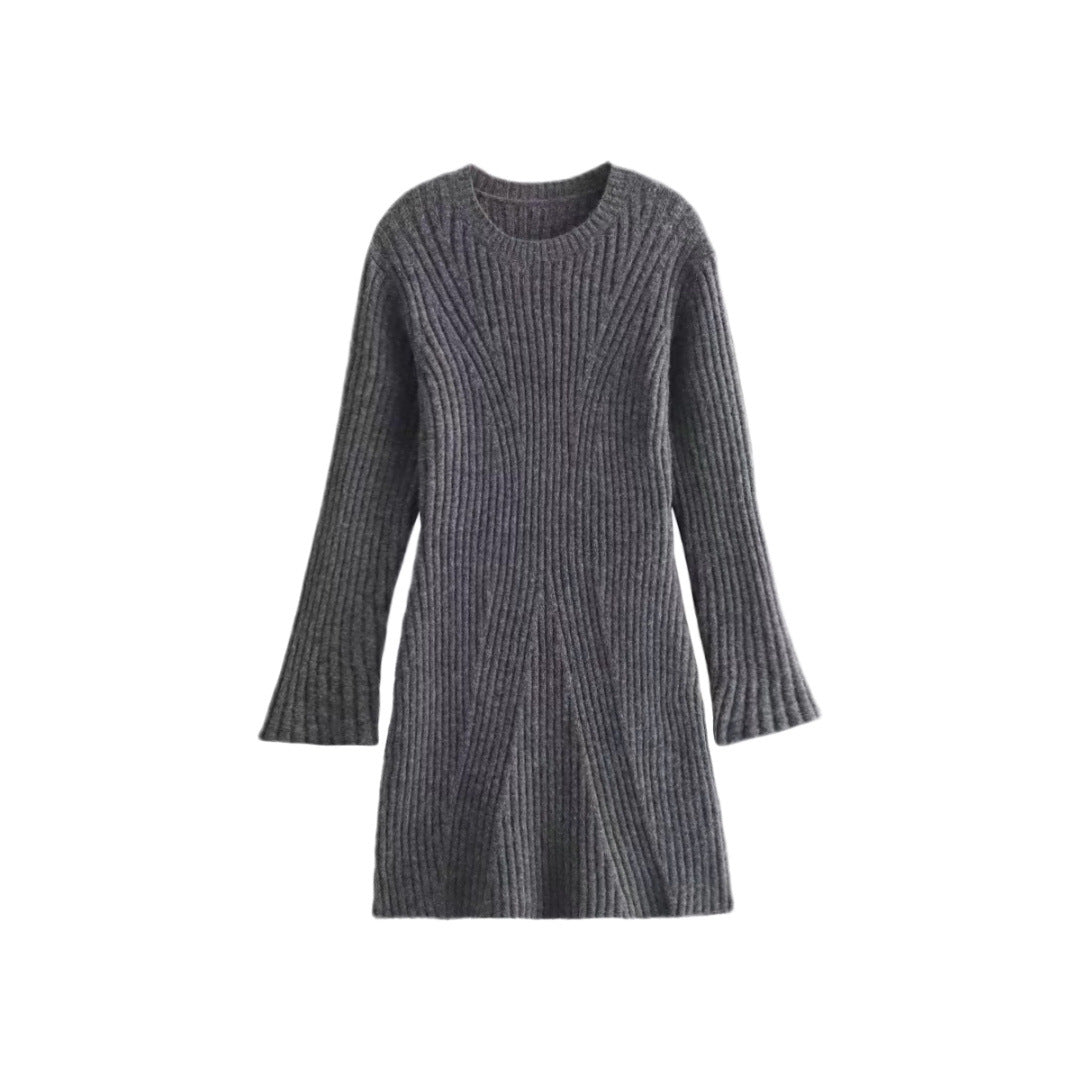 Cross-Border Amazon2025Spring and Autumn New Women's Fashion European and American Style Ribbed Knitted Dress M6247