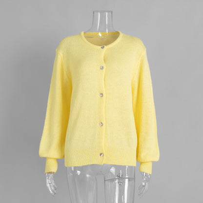 Candy Color Knitted Cardigan Women's European and American2025Autumn and Winter Mohair Solid Color Cardigan Macaron Color Sweater Cardigan for Women