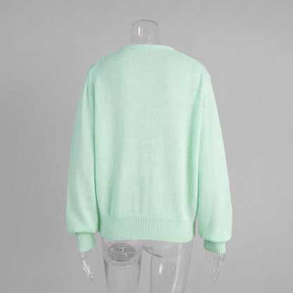 Candy Color Knitted Cardigan Women's European and American2025Autumn and Winter Mohair Solid Color Cardigan Macaron Color Sweater Cardigan for Women