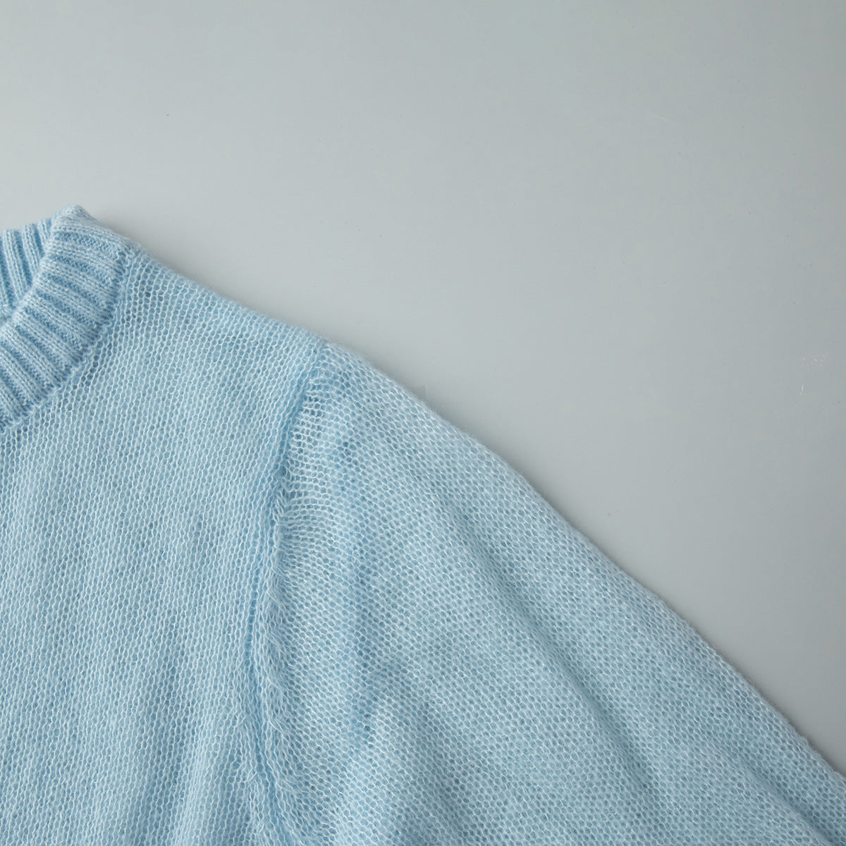 Cross-border Mohair Crew Neck Pullover Sweater European and American Style2025Spring and Summer New Comfortable Knitted Base Semi-Transparent Sweater for Women