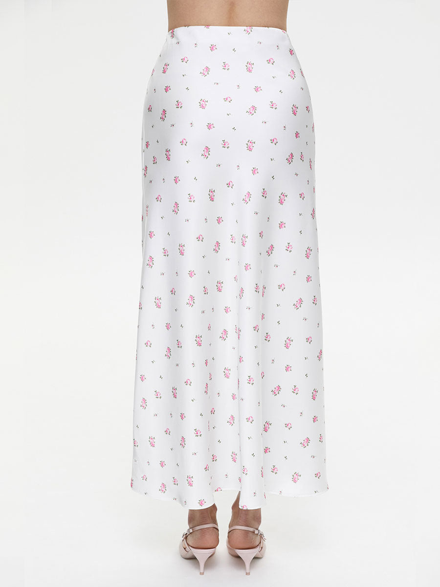 Cross-border Printed Midi Skirt European and American Style2025Spring and Summer New Elegant Floral Satin Printed Draped High-Waisted Skirt