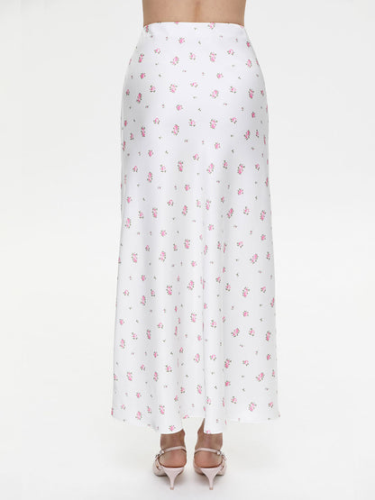Cross-border Printed Midi Skirt European and American Style2025Spring and Summer New Elegant Floral Satin Printed Draped High-Waisted Skirt