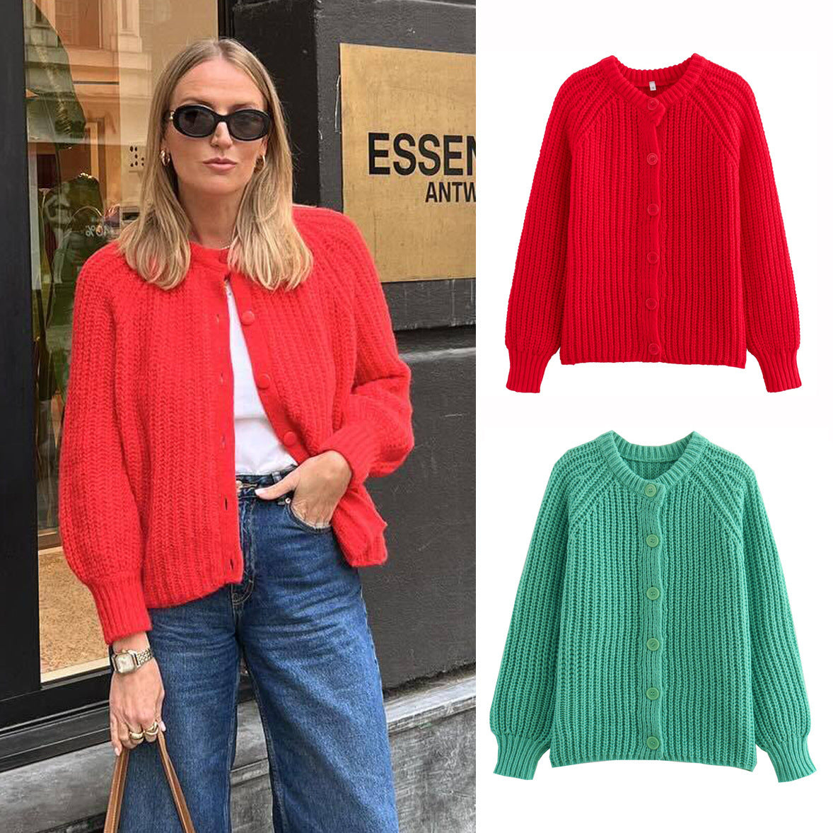 Cross-border women's clothing Y2K European and American Style2024Autumn New Solid Color Cardigan Long Sleeve Knitted Sweater Jacket for Women B66021