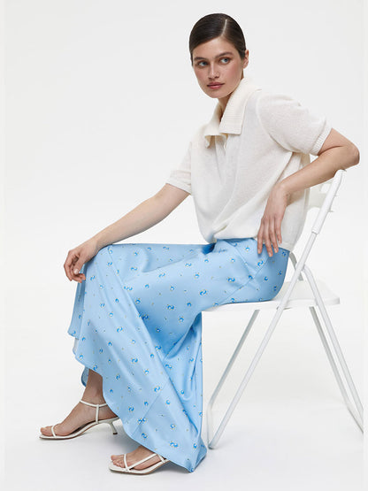 Cross-border Printed Midi Skirt European and American Style2025Spring and Summer New Elegant Floral Satin Printed Draped High-Waisted Skirt