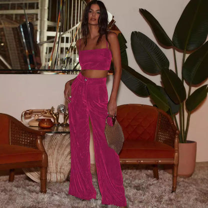 Sultyra Suede Loose Button Slimming Straight Wide-Leg Pants