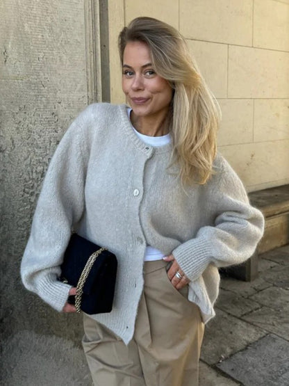 Candy Color Knitted Cardigan Women's European and American2025Autumn and Winter Mohair Solid Color Cardigan Macaron Color Sweater Cardigan for Women