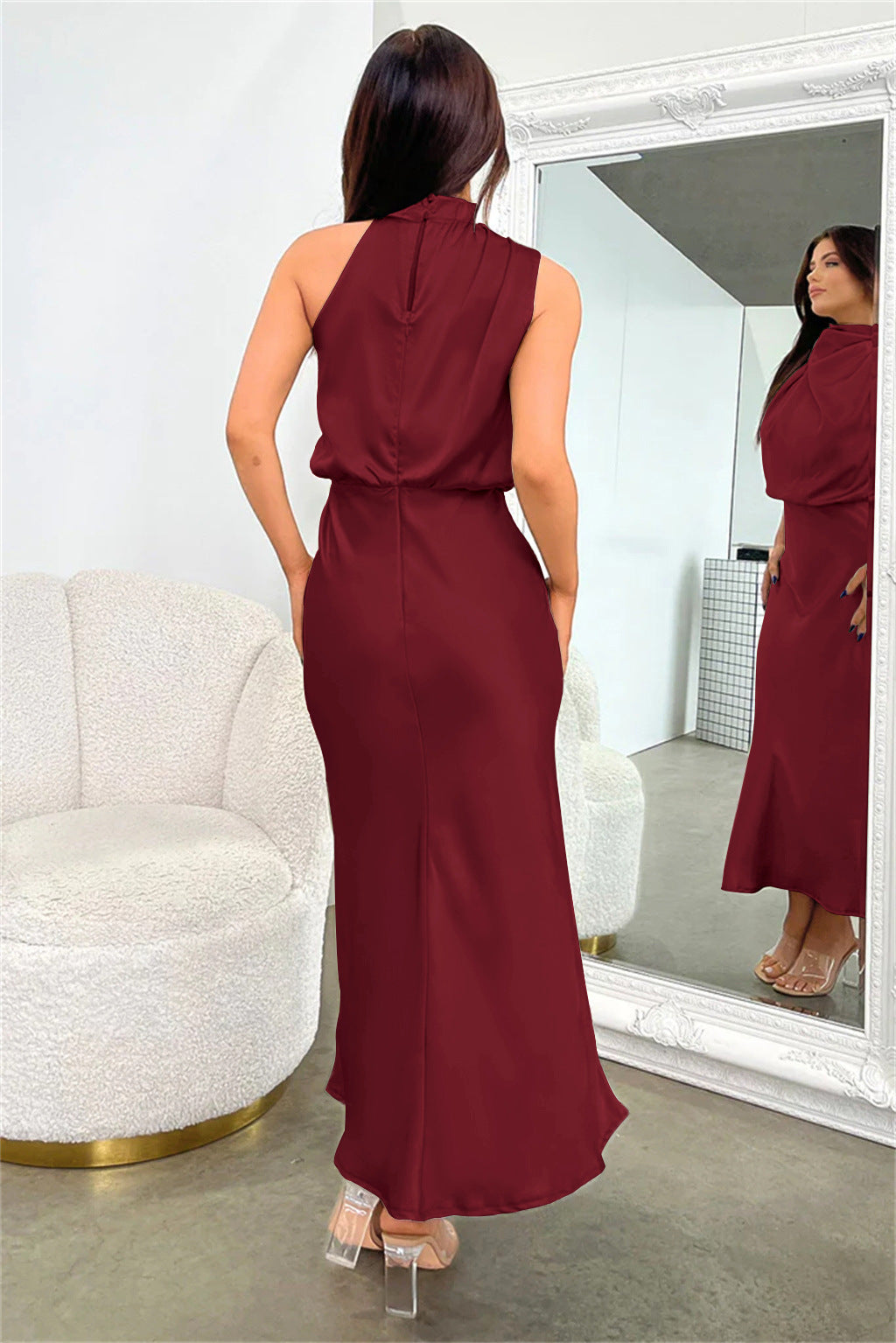 2025Spring and Summer Hot Sale New High-end Satin Sleeveless Dress European and American Fashion Elegant Socialite Light Evening Dress
