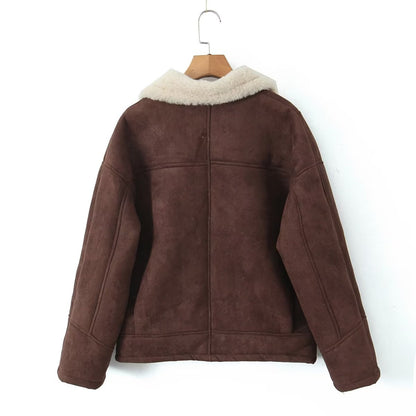 Cross-Border Amazon2025Autumn and Winter New Women's Fashion Loose Warm Retro Lamb Wool Coat D79245