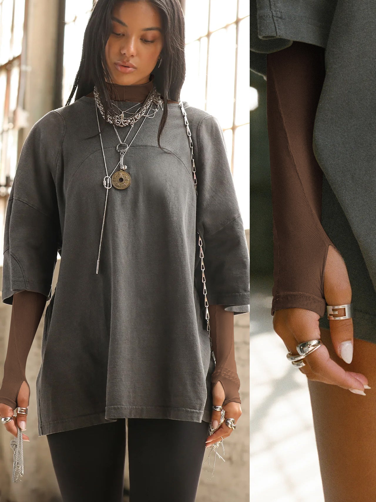 Sultyra See-Through Long Sleeve Half High Collar Slim Fit