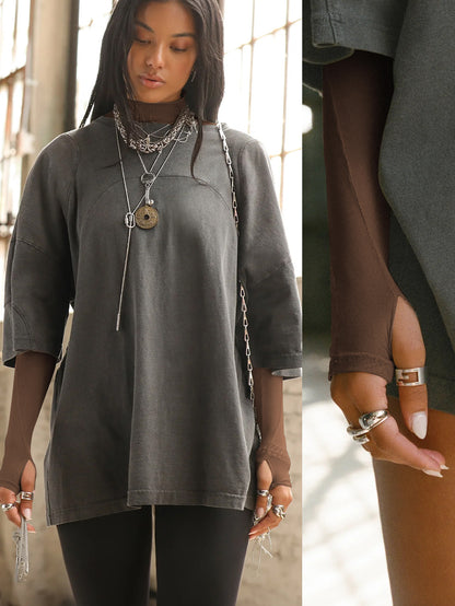 Sultyra See-Through Long Sleeve Half High Collar Slim Fit