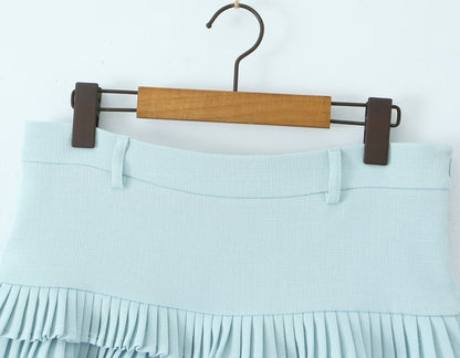 Cross-border European and American Fashion Striped Short Sleeve T Shirt Top+Low Waist Pleated Short Skirt2025Spring New D79551