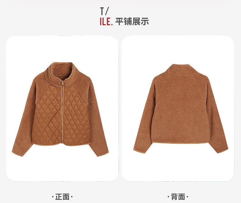 Shiny Velvet2023New Autumn Winter Women's Clothing Cross-border Amazon Cardigan Zipper Long-sleeved stuffed Stitching European and American Coat Women