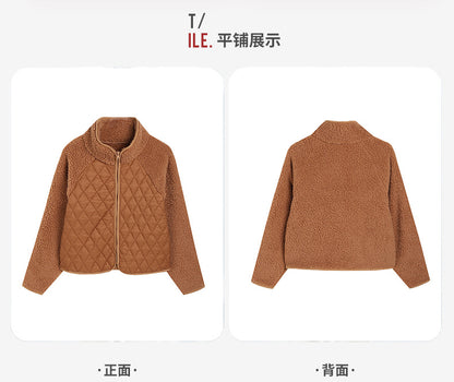 Shiny Velvet2023New Autumn Winter Women's Clothing Cross-border Amazon Cardigan Zipper Long-sleeved stuffed Stitching European and American Coat Women