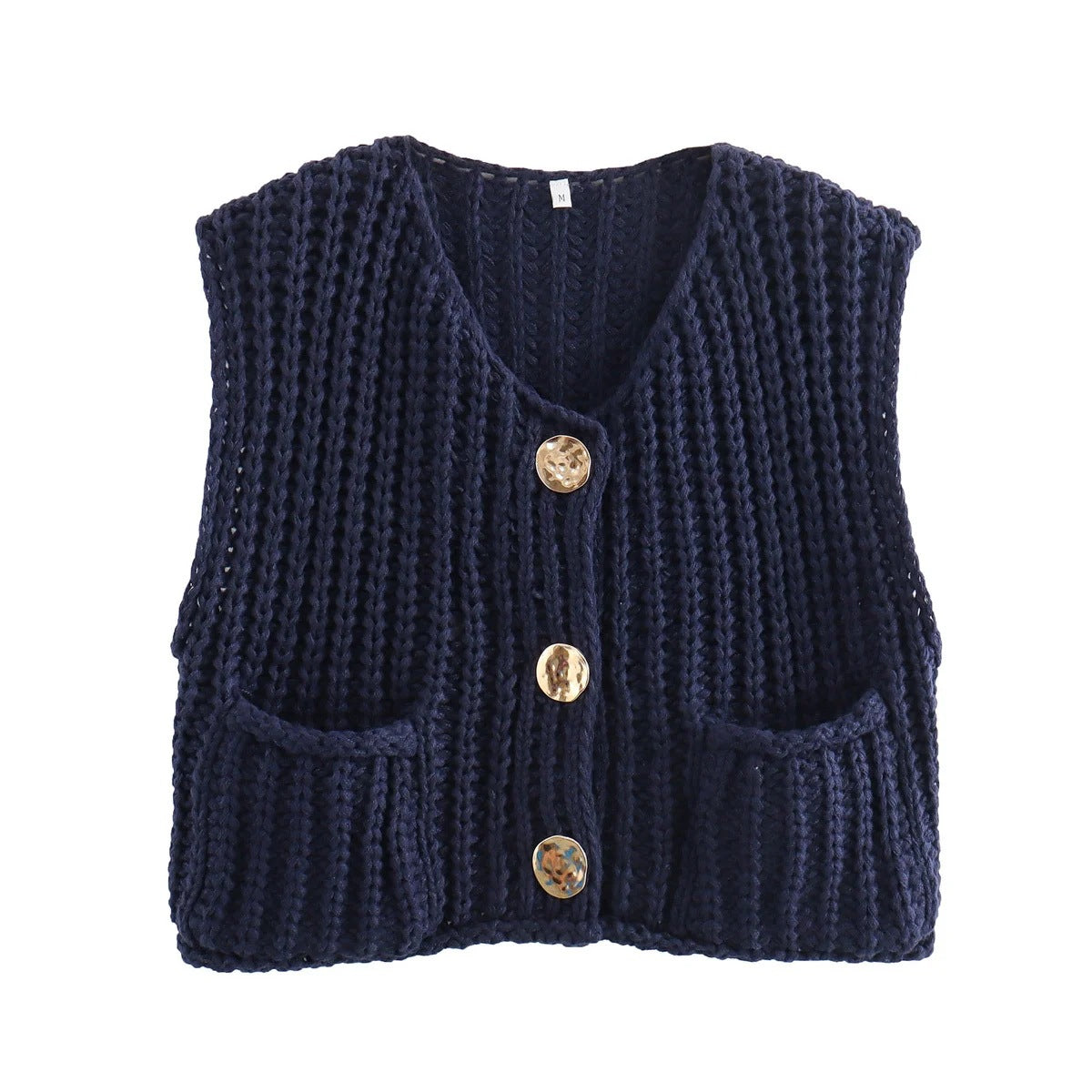 11Color Amazon2024Spring and Autumn New Women's Fashion European and American Style Pocket Sleeveless Short Knitted Cardigan Vest