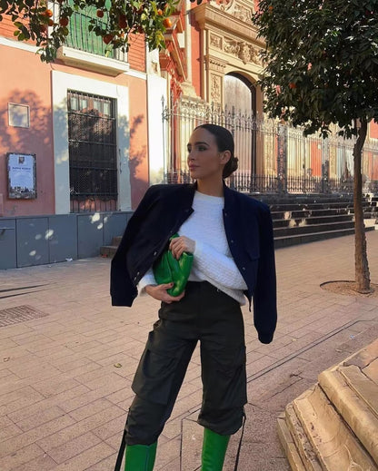 11Color Amazon Cross-Border2025Spring and Autumn New European and American Style Stand Collar Large Pocket Women's Jacket Coat A19621