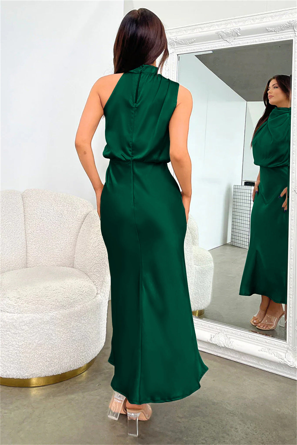 2025Spring and Summer Hot Sale New High-end Satin Sleeveless Dress European and American Fashion Elegant Socialite Light Evening Dress