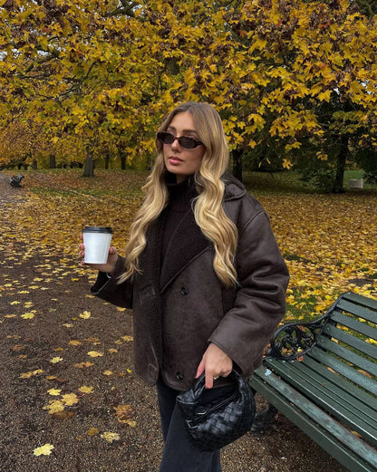 Foreign Trade Women's Clothing Wholesale2025Spring and Autumn New Casual Leather and Fur Integrated Double-Sided Jacket with Turn-Down Collar B88681