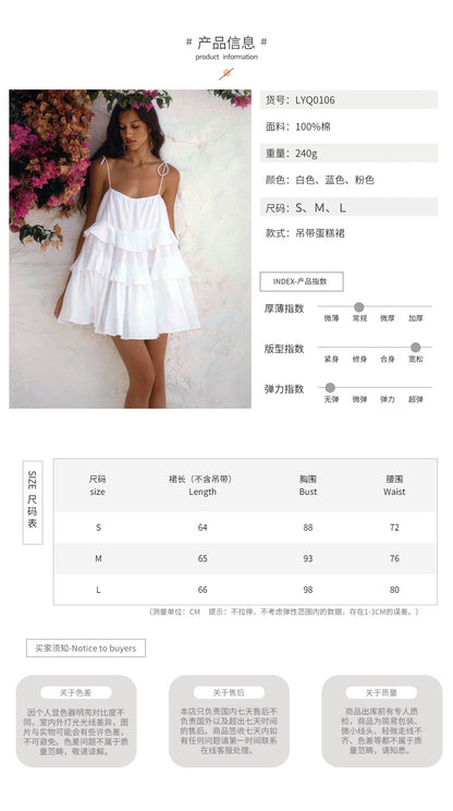 Cross-border spaghetti strap dress European and American style2025Summer Multi-layer Ruffle Cake Dress Short Backless Strap Dress
