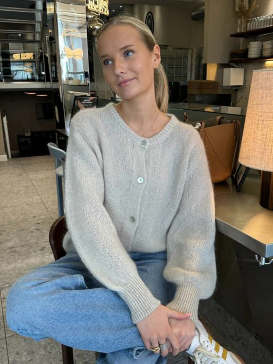 Candy Color Knitted Cardigan Women's European and American2025Autumn and Winter Mohair Solid Color Cardigan Macaron Color Sweater Cardigan for Women