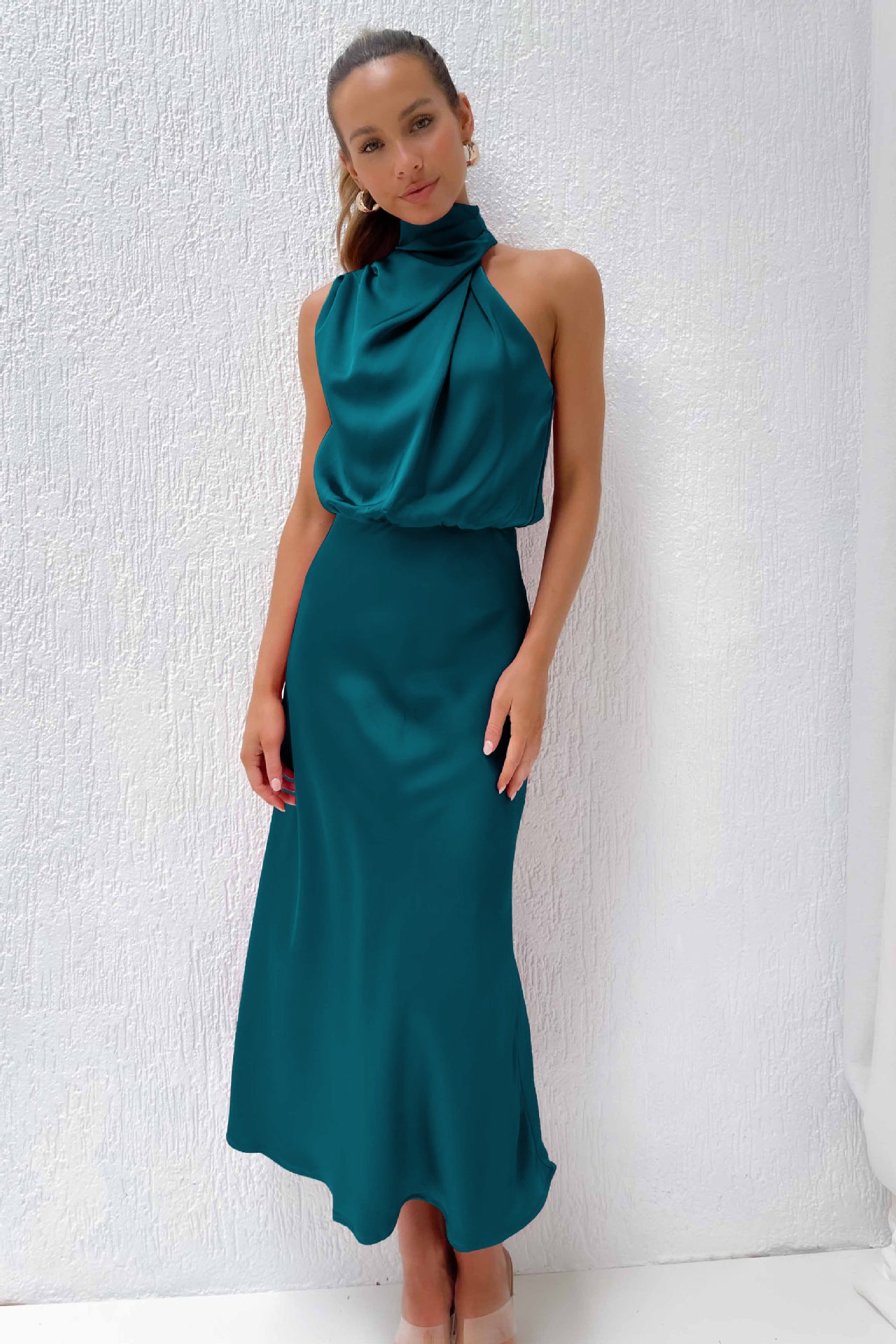 2025Spring and Summer Hot Sale New High-end Satin Sleeveless Dress European and American Fashion Elegant Socialite Light Evening Dress