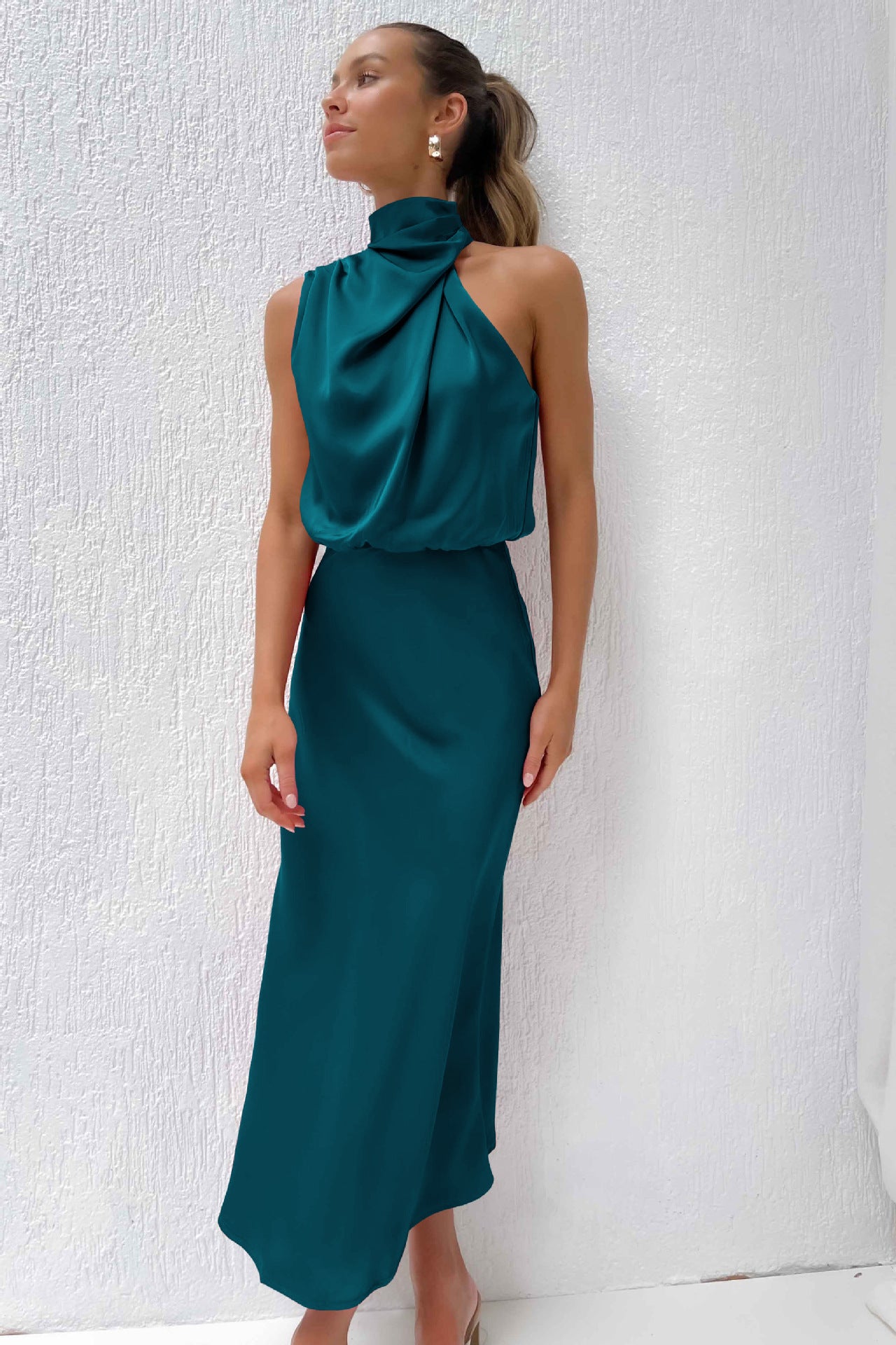 2025Spring and Summer Hot Sale New High-end Satin Sleeveless Dress European and American Fashion Elegant Socialite Light Evening Dress